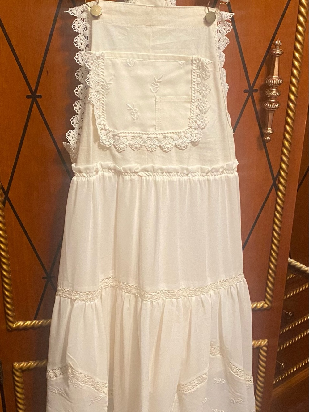 White Lace-Trimmed Bib Maxi Dress replica FreePeople